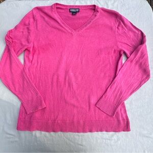 Lands’ End Pink V-Neck Sweater Women’s Large Classic Knit